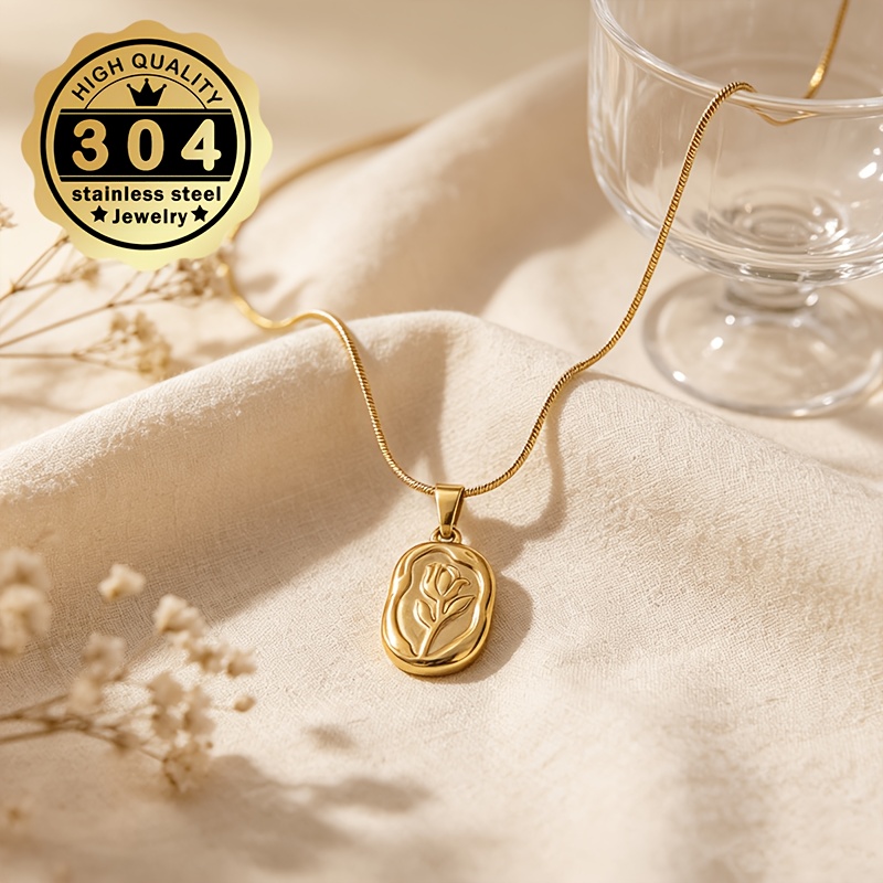 Women's 304 Stainless Steel Rose Flower Pendant Necklace